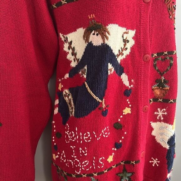 The Quacker Factory Women’s M Believe in Angels Red holiday Christmas Sweater - Picture 4 of 16